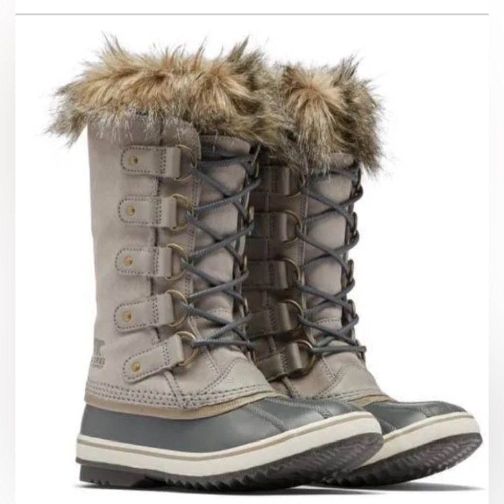 Sorel Tan and Gray Lace-Up Boots with Faux Fur